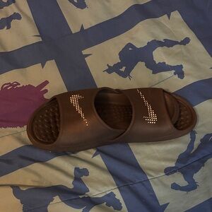 Nike Brown Slide Sandals with White Accents